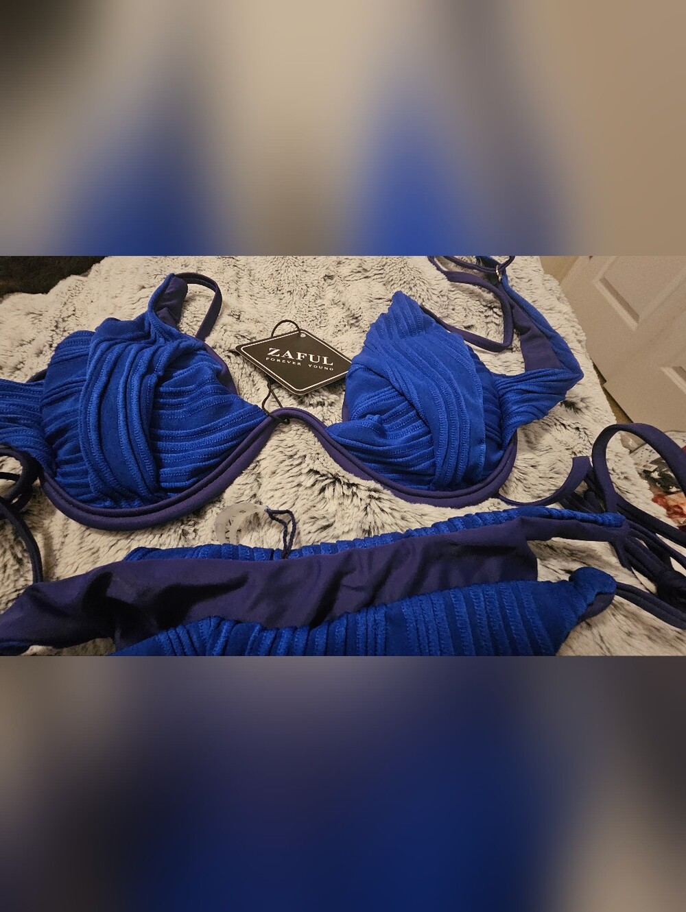 Zaful Cobalt Blue Textured Two-Piece Bikini